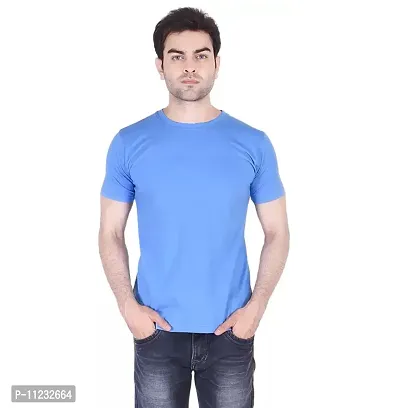 Reliable Blue Polyester Solid Round Neck Tees For Men
