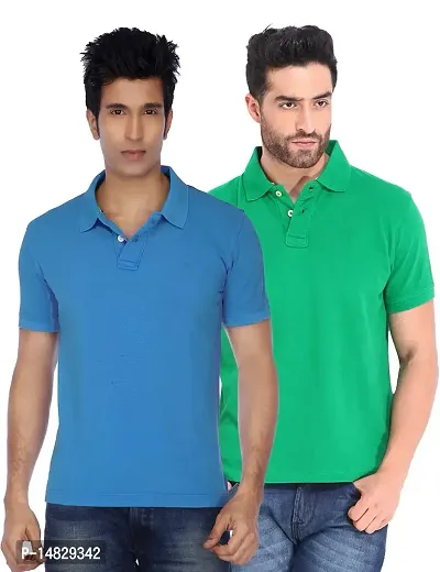 Reliable Multicoloured Cotton Blend Solid Polos For Men-thumb0