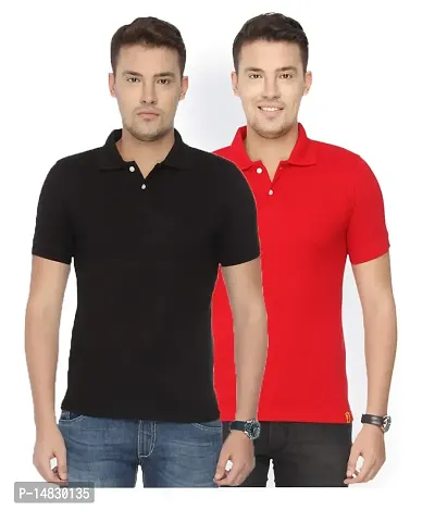 Reliable Multicoloured Cotton Blend Solid Polos For Men-thumb0