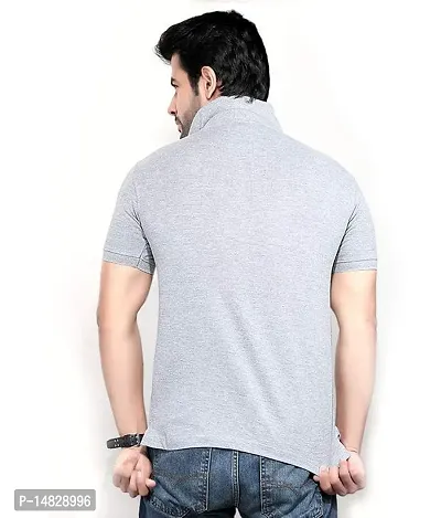 Reliable Grey Cotton Blend Solid Polos For Men-thumb3