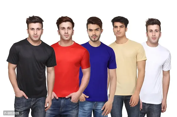 Men Solid Round Neck Slim Fit Tshirt Pack of  5-thumb0