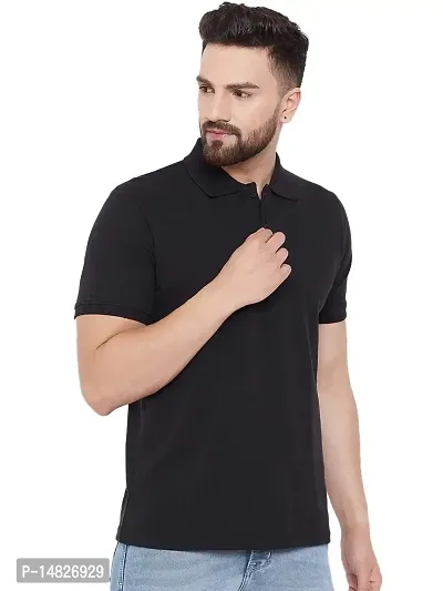 Reliable Black Cotton Blend Solid Polos For Men-thumb2