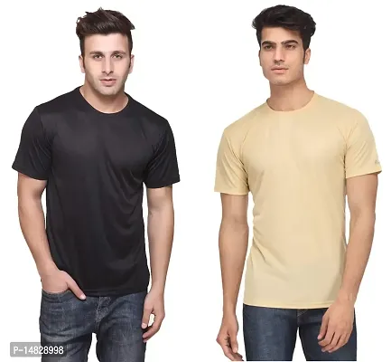 Reliable Multicoloured Cotton Blend Self Pattern Round Neck Tees For Men