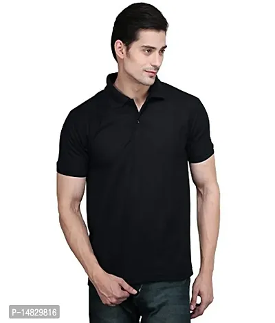 Reliable Black Cotton Blend Solid Polos For Men