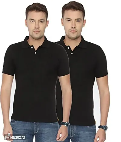 Reliable Multicoloured Cotton Blend Solid Polos For Men-thumb0