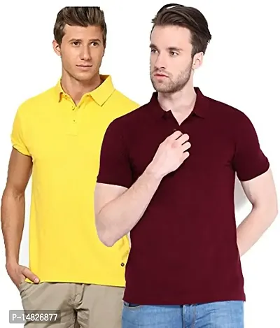 Reliable Multicoloured Cotton Blend Solid Polos For Men