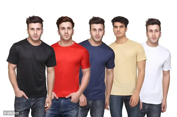 Reliable Multicoloured Polycotton Solid Round Neck Tees For Men-thumb0