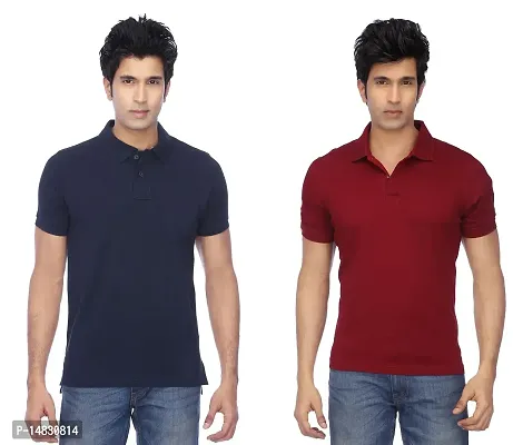 Reliable Multicoloured Cotton Blend Solid Polos For Men-thumb0