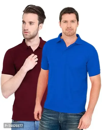 Reliable Multicoloured Cotton Blend Solid Polos For Men