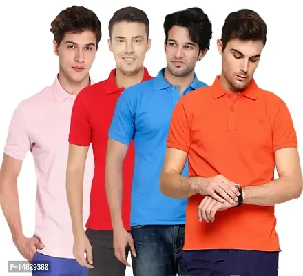 Reliable Multicoloured Polyester Blend Solid Polos For Men