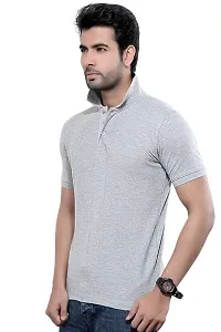 Reliable Grey Cotton Blend Solid Polos For Men-thumb1