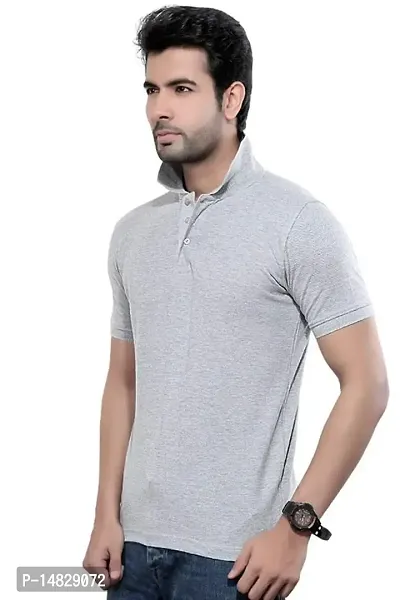 Reliable Grey Cotton Blend Solid Polos For Men-thumb2