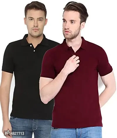 Reliable Multicoloured Cotton Blend Solid Polos For Men-thumb0