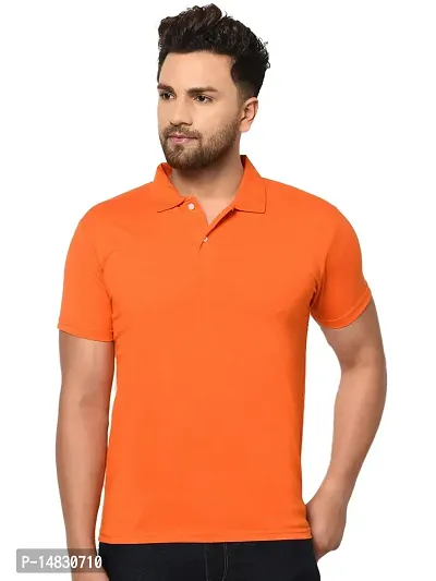 Reliable Orange Cotton Blend Solid Polos For Men-thumb4