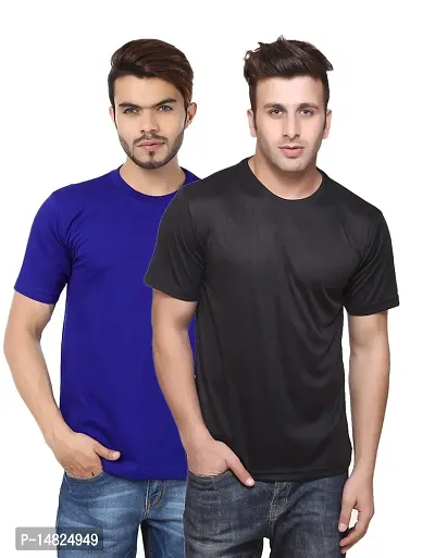 Reliable Multicoloured Cotton Blend Self Pattern Round Neck Tees For Men