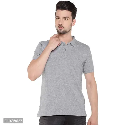 Reliable Grey Cotton Blend Solid Polos For Men-thumb4