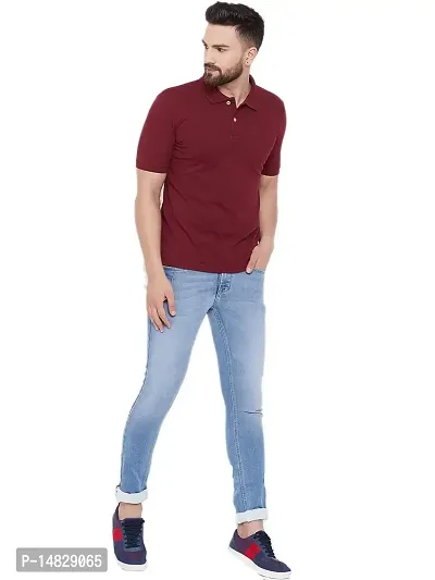 Reliable Maroon Cotton Blend Solid Polos For Men-thumb0