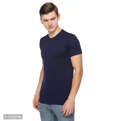 Reliable Blue Polyester Solid Round Neck Tees For Men-thumb2