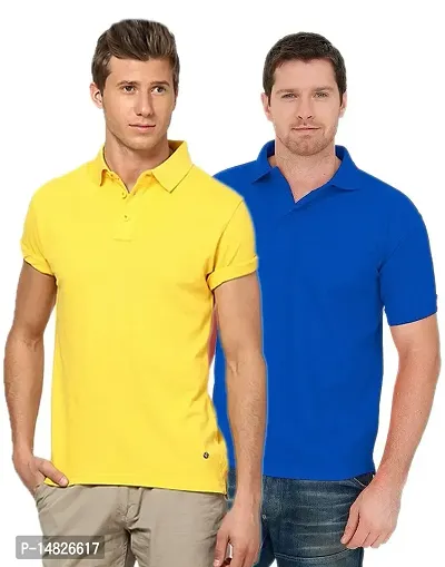 Reliable Multicoloured Cotton Blend Solid Polos For Men