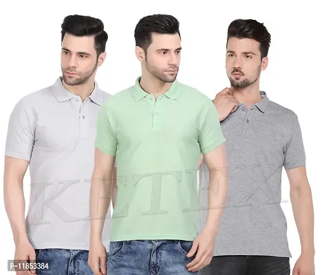 Reliable Multicoloured Cotton Blend Solid Polos For Men-thumb0