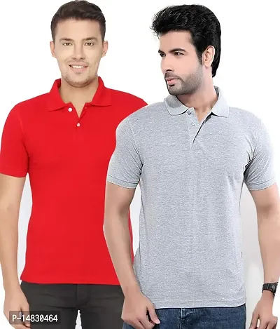 Reliable Multicoloured Cotton Blend Solid Polos For Men-thumb0