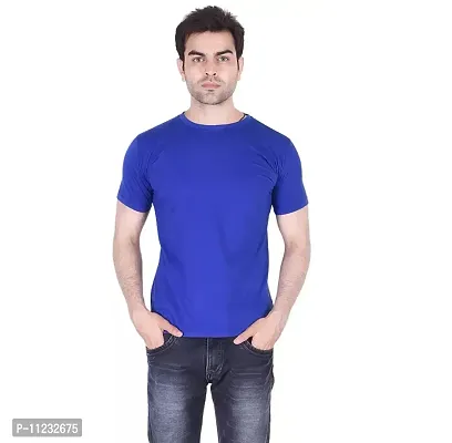 Reliable Blue Polyester Solid Round Neck Tees For Men