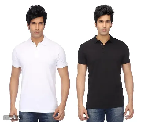 Reliable Multicoloured Cotton Blend Solid Polos For Men