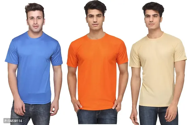 Reliable Multicoloured Cotton Blend Self Pattern Round Neck Tees For Men