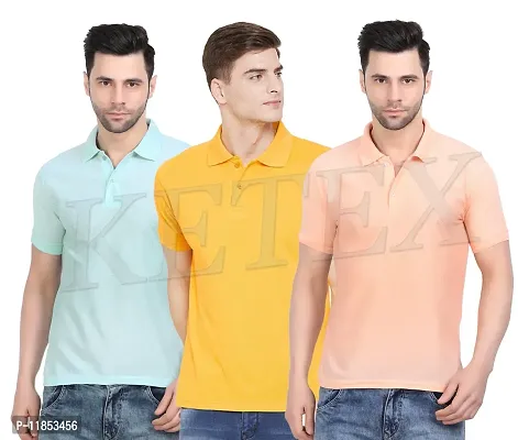 Reliable Multicoloured Cotton Blend Solid Polos For Men