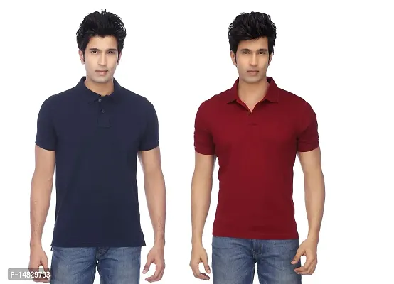 Reliable Multicoloured Cotton Blend Solid Polos For Men-thumb0