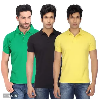 Reliable Multicoloured Cotton Blend Solid Polos For Men