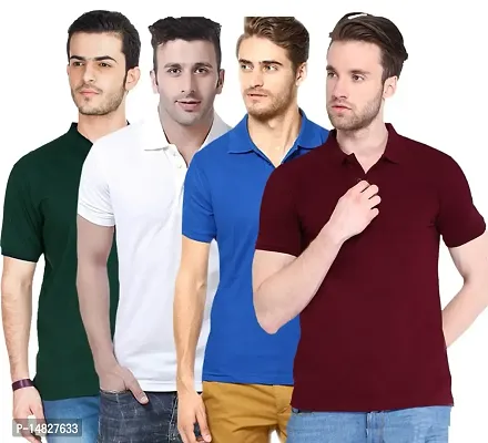 Stylish cotton White Regular Polos Short Sleeves For Men Pack Of 4