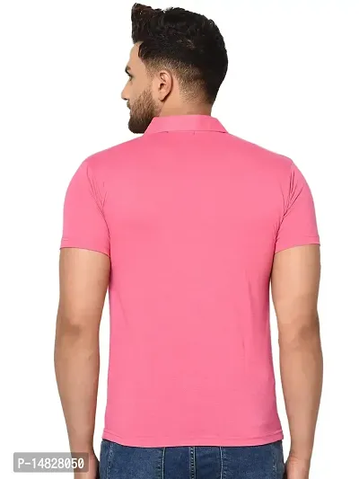 Reliable Pink Cotton Blend Solid Polos For Men-thumb3