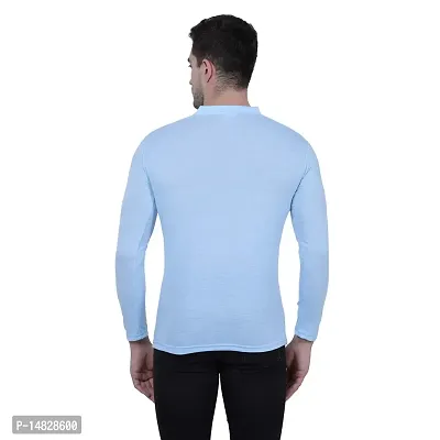 Reliable Blue Polycotton Solid Henley Tees For Men-thumb3