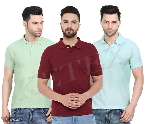 Reliable Multicoloured Cotton Blend Solid Polos For Men