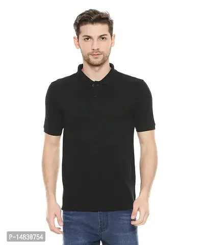 Reliable Black Cotton Blend Solid Polos For Men-thumb4