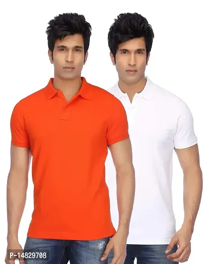 Reliable Multicoloured Cotton Blend Solid Polos For Men-thumb0