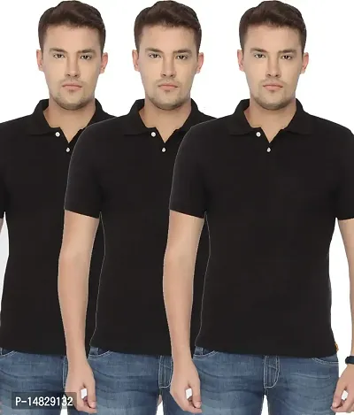 Reliable Black Cotton Blend Solid Polos For Men-thumb0