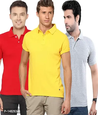 Reliable Multicoloured Cotton Blend Solid Polos For Men-thumb0