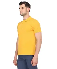 Reliable Yellow Cotton Blend Solid Polos For Men-thumb1