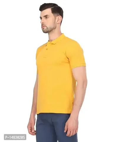 Reliable Yellow Cotton Blend Solid Polos For Men-thumb2