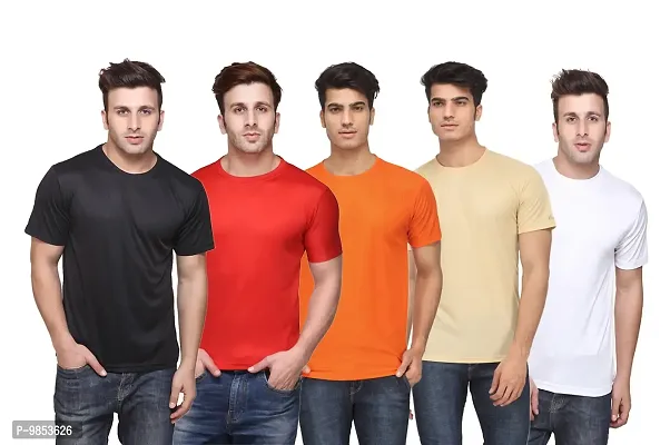 Men Solid Round Neck Slim Fit Tshirt Pack of  5-thumb0