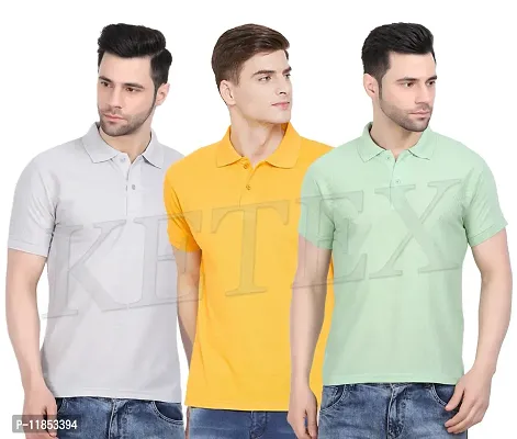 Reliable Multicoloured Cotton Blend Solid Polos For Men