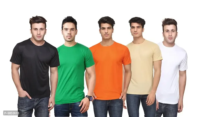 Men Solid Round Neck Slim Fit Tshirt Pack of  5-thumb0