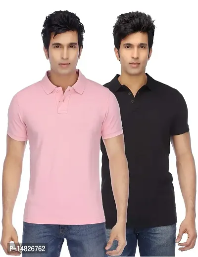 Reliable Multicoloured Cotton Blend Solid Polos For Men-thumb0