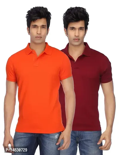 Reliable Multicoloured Cotton Blend Solid Polos For Men-thumb0