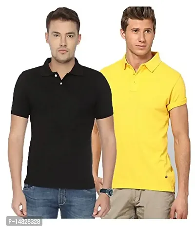 Reliable Multicoloured Cotton Blend Solid Polos For Men-thumb0