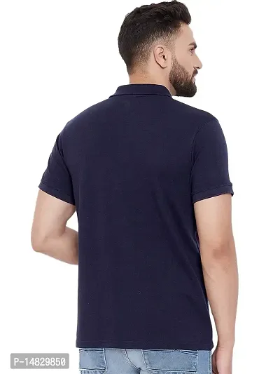 Reliable Blue Cotton Blend Solid Polos For Men-thumb3