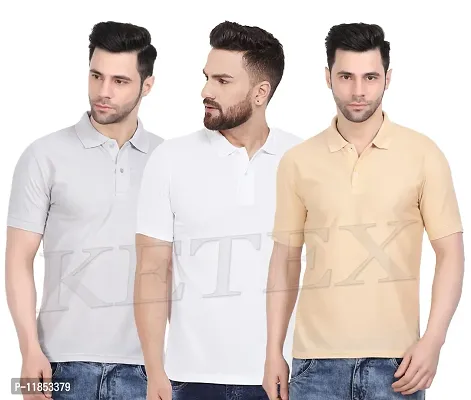 Reliable Multicoloured Cotton Blend Solid Polos For Men-thumb0