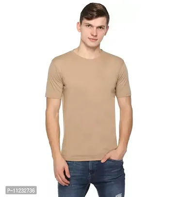 Reliable Beige Polyester Solid Round Neck Tees For Men